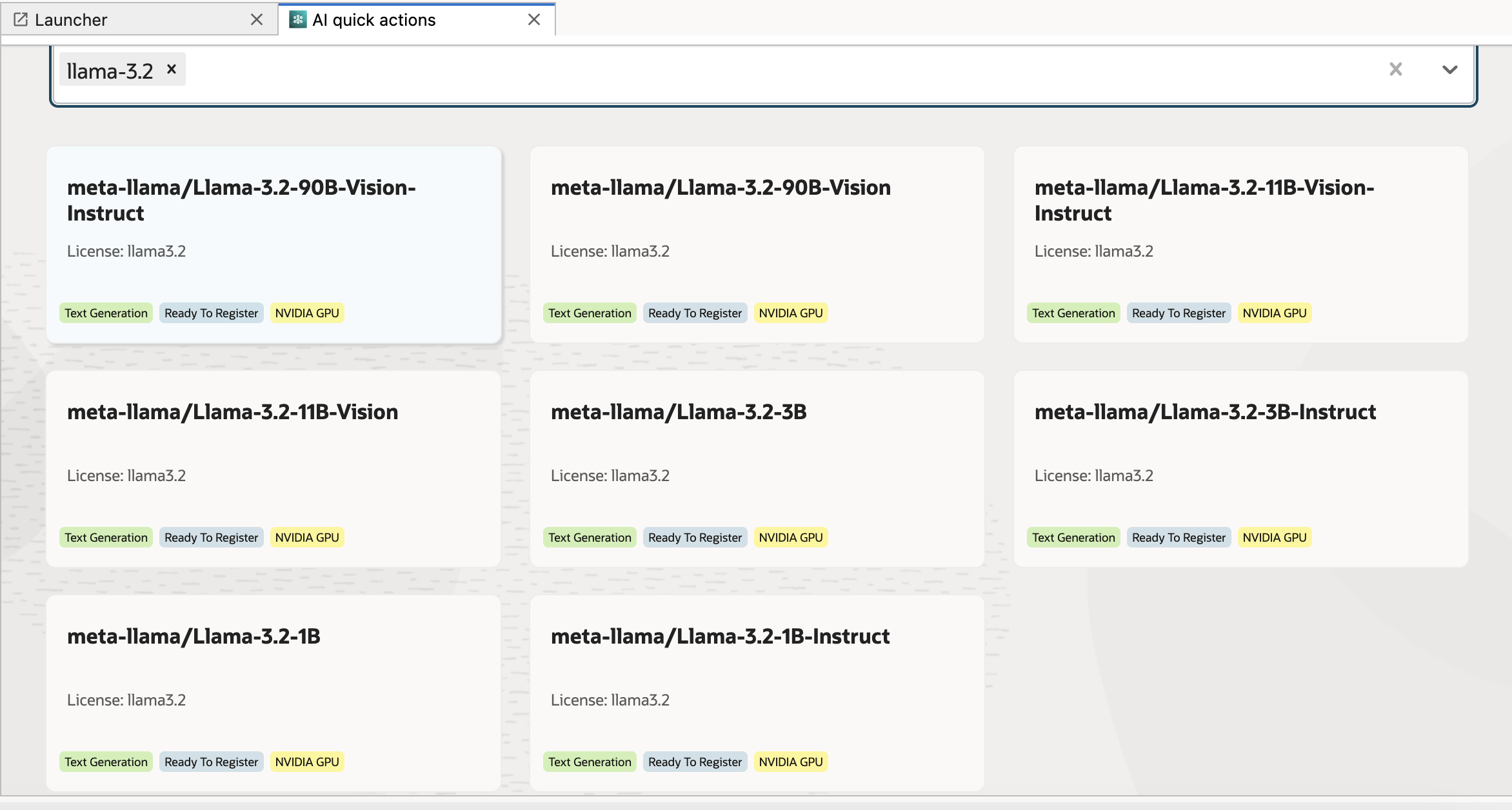 Ready-to-Register models in AI Quick Actions