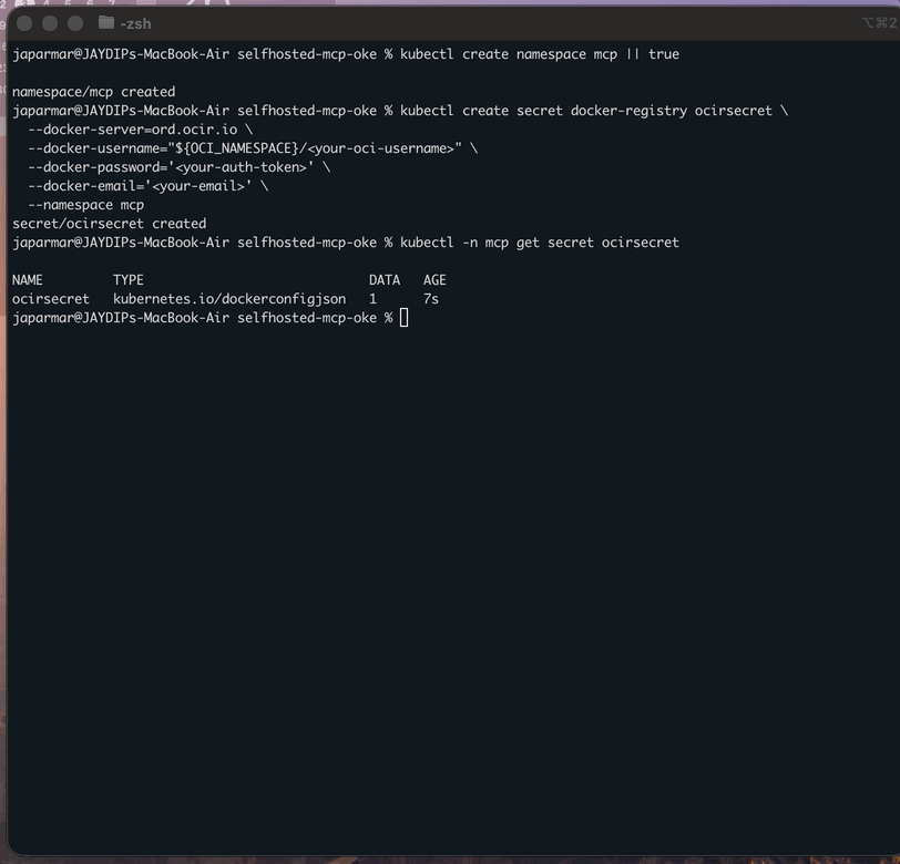 Command to create kubernetes secrets