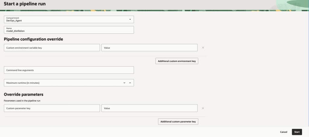 Starting a pipeline run