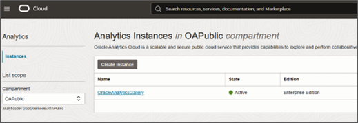 Oracle Analytics instance