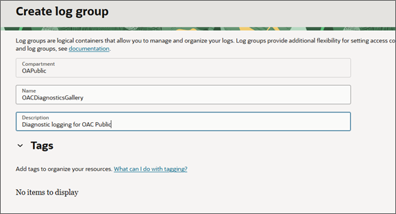 Create log group