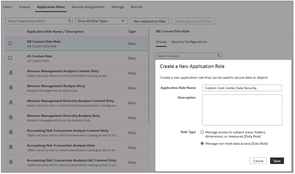 Custom Cost Center Data Security