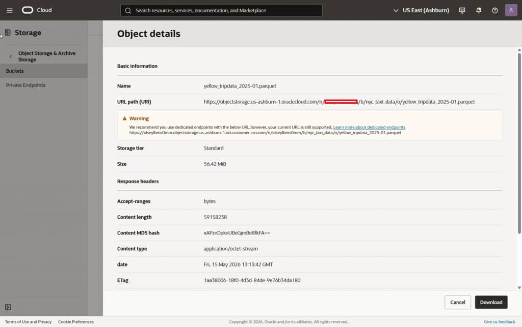 Parquet files in Object Storage folder