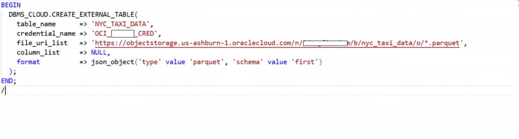 Create external table for Parquet files