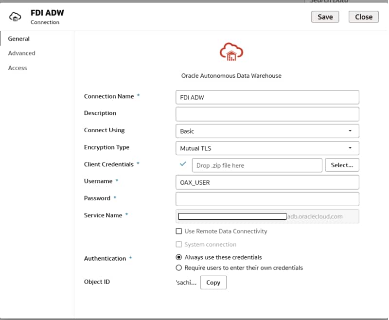 Create Autonomous AI Database connection in OAC