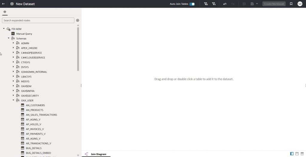 Browse Autonomous AI Database schema from OAC