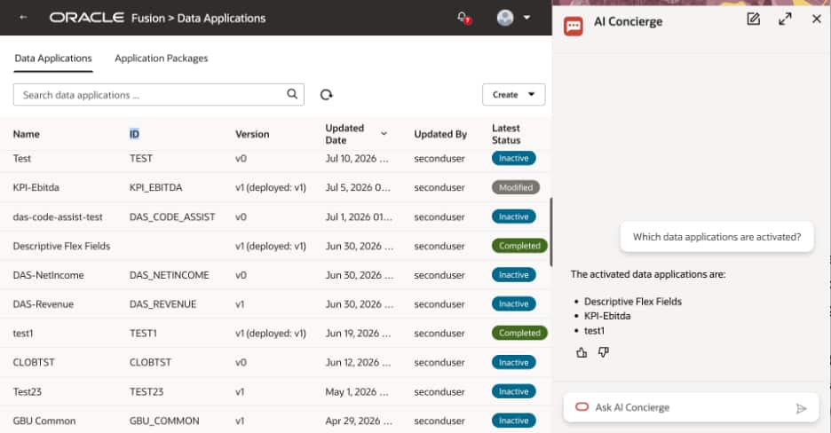 AI Concierge can summarize active data applications directly from the Data Applications page.