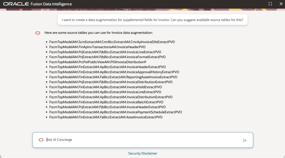 Administrators can inspect available columns before deciding how to configure the augmentation.