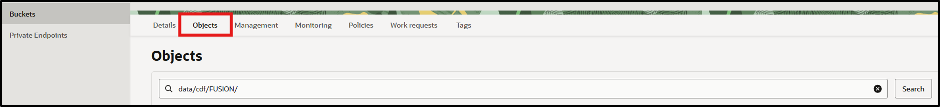 Open the Objects tab for the target bucket