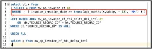 Lambda view query with a 13-month Oldest Data to Report filter.