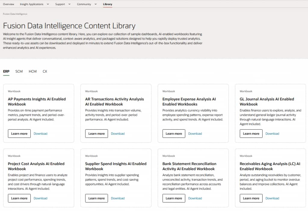screenshot of content library
