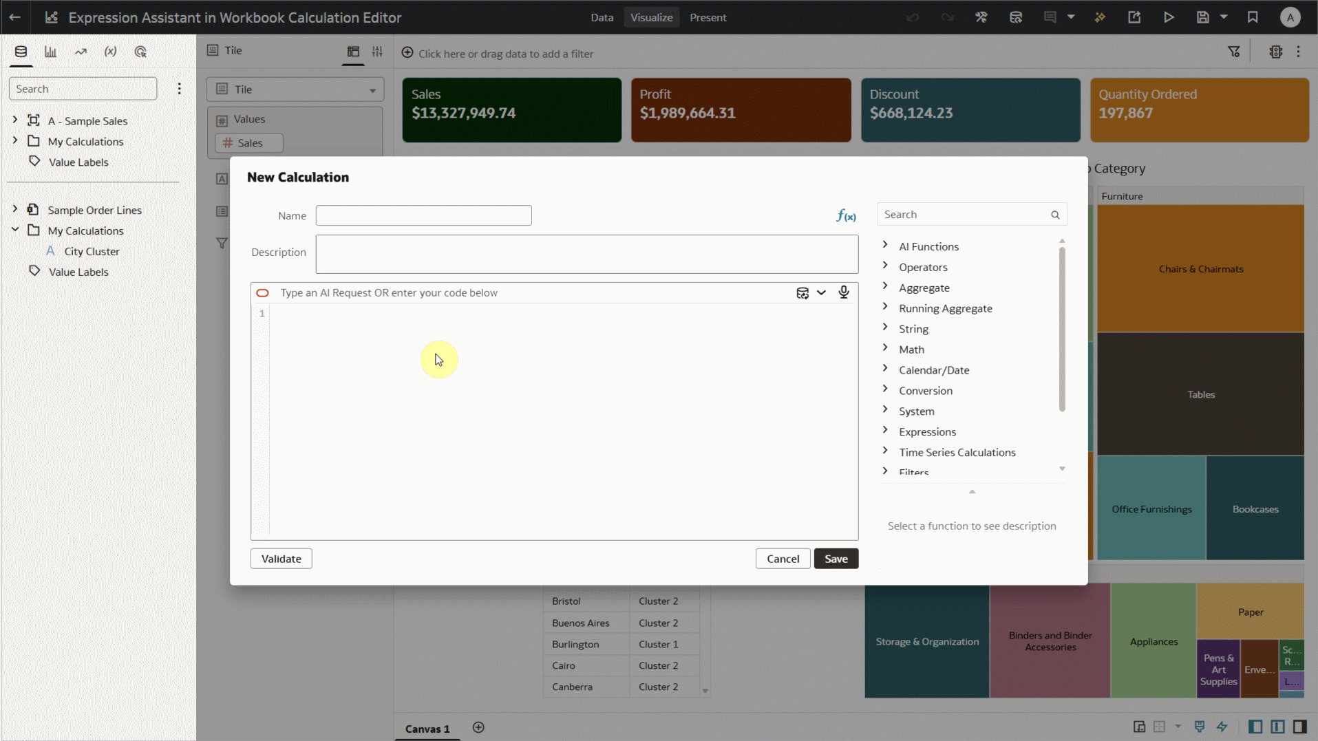 Refining an existing calculation by giving a follow-up request to the Expression Assistant in a workbook's calculation editor