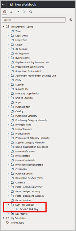 SCM PO FDR Flag folder in the Procurement - Spend subject area.