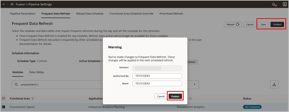 Publish the FDR V2 configuration for Procurement Spend