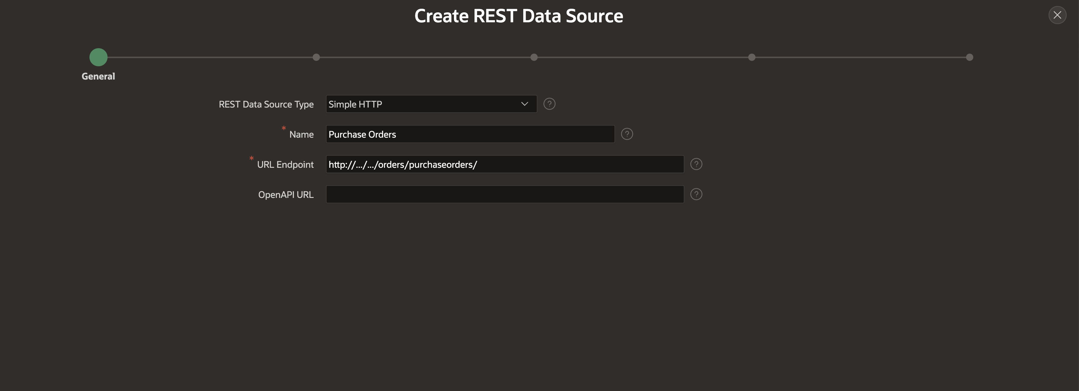 Create a new REST Data Source - Step 1
