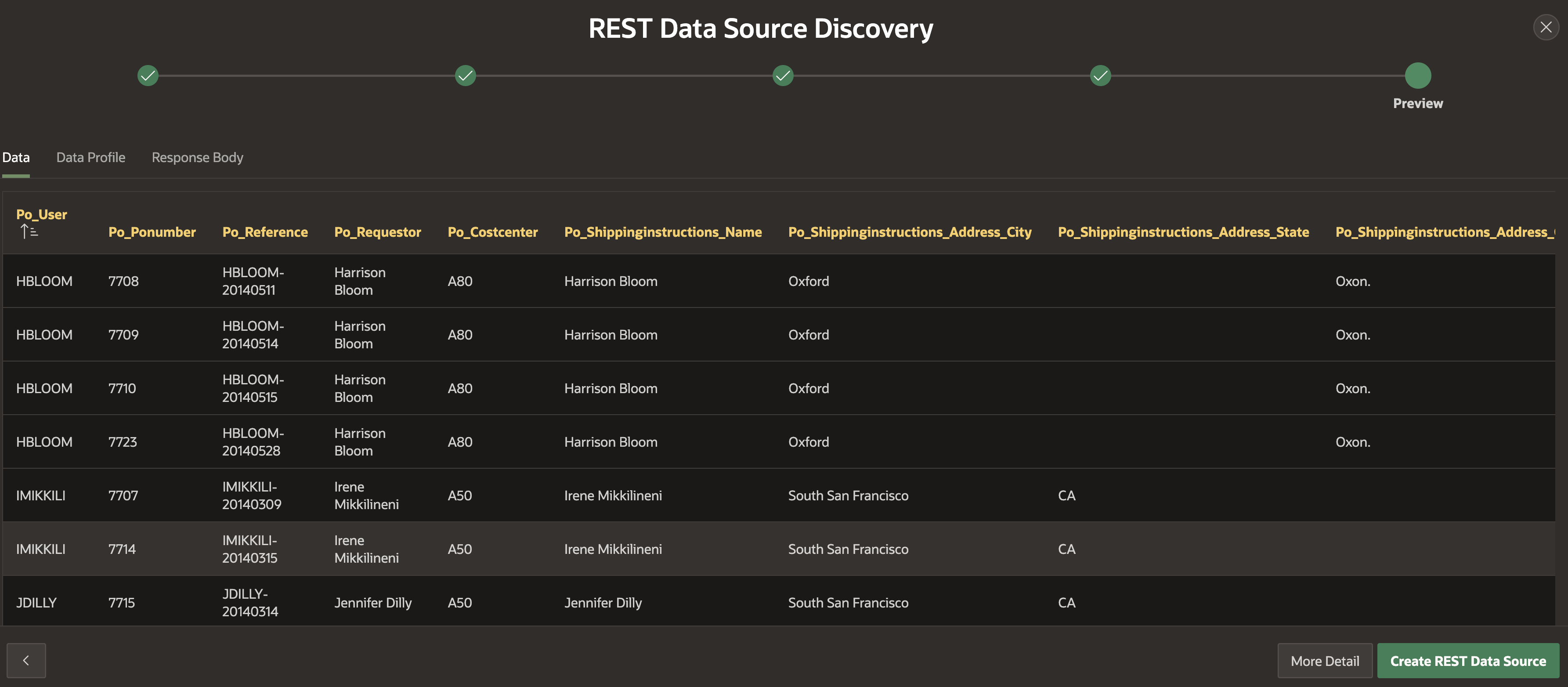 Create REST Data Source - last step "Discovery Results"