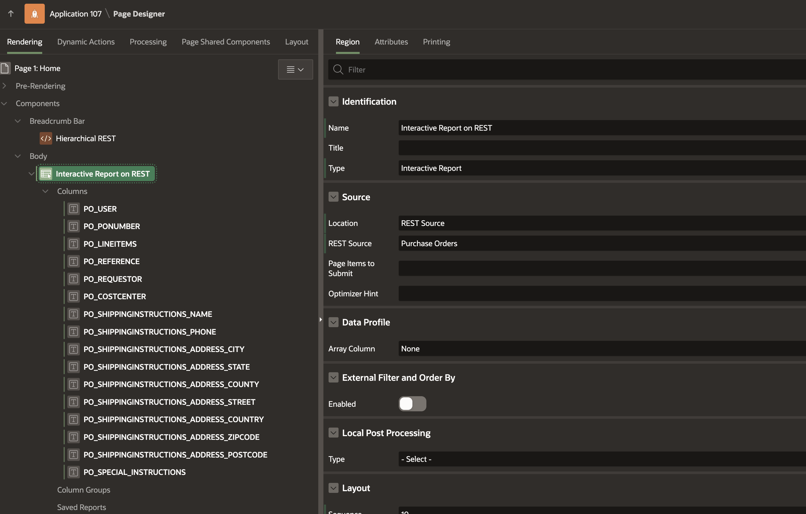 Create an Interactive Report on top of the new REST Data Source