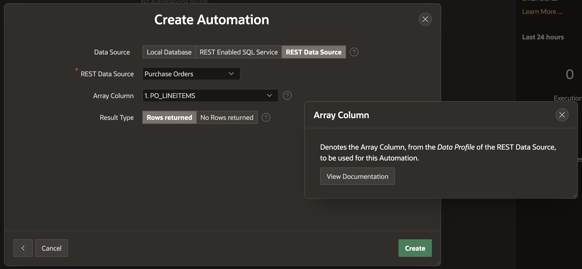 Use the Create Automation wizard with REST Sources and Array columns.