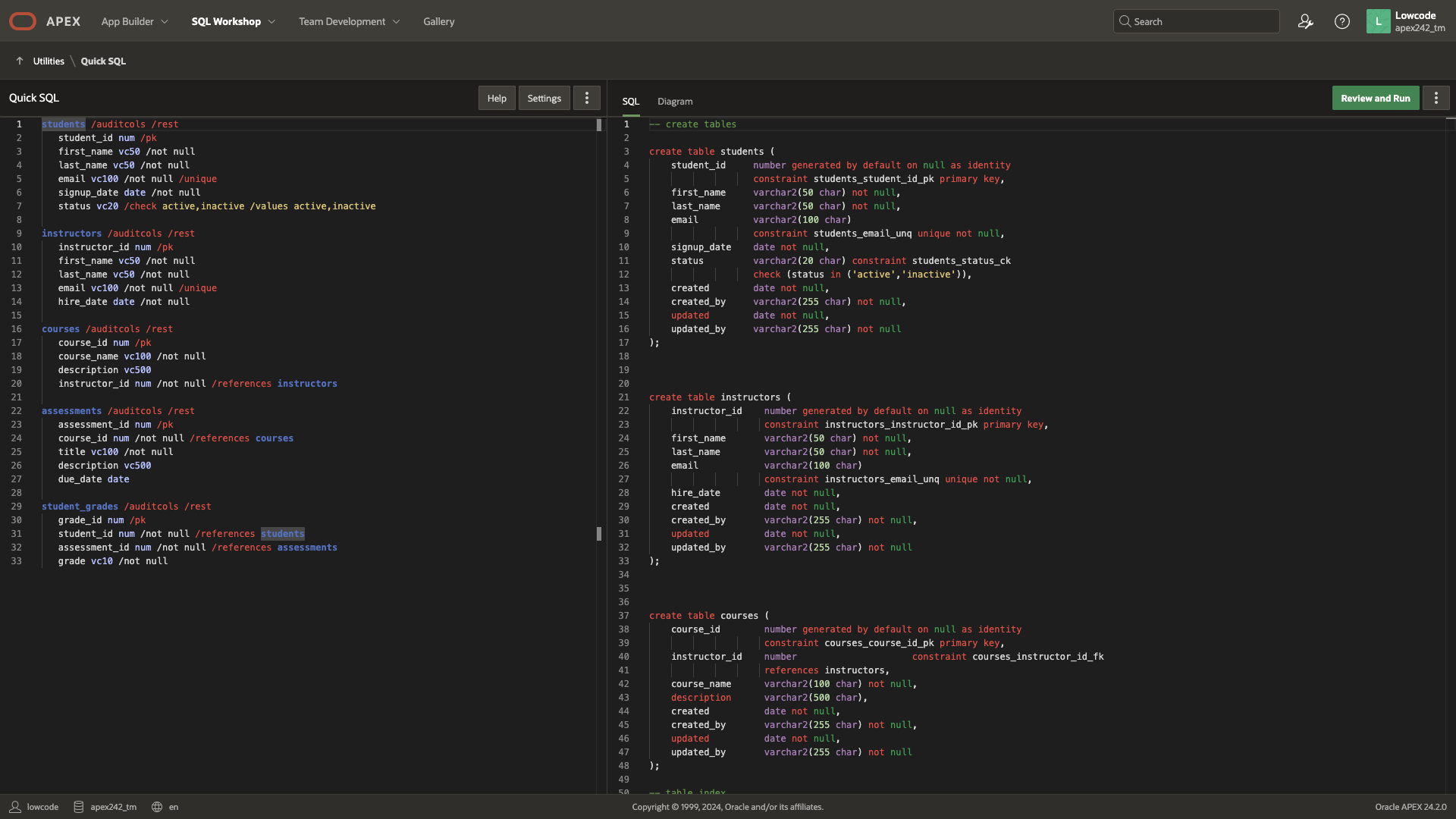 Fig. 10 - Quick SQL to Oracle SQL