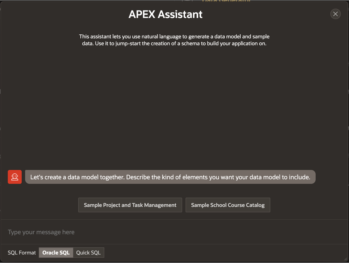 Fig. 4 - Create Data Model Using AI APEX Assistant