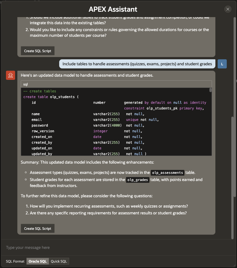 Fig. 6 - Create Data Model Using AI - Enhance the data model with additional prompts