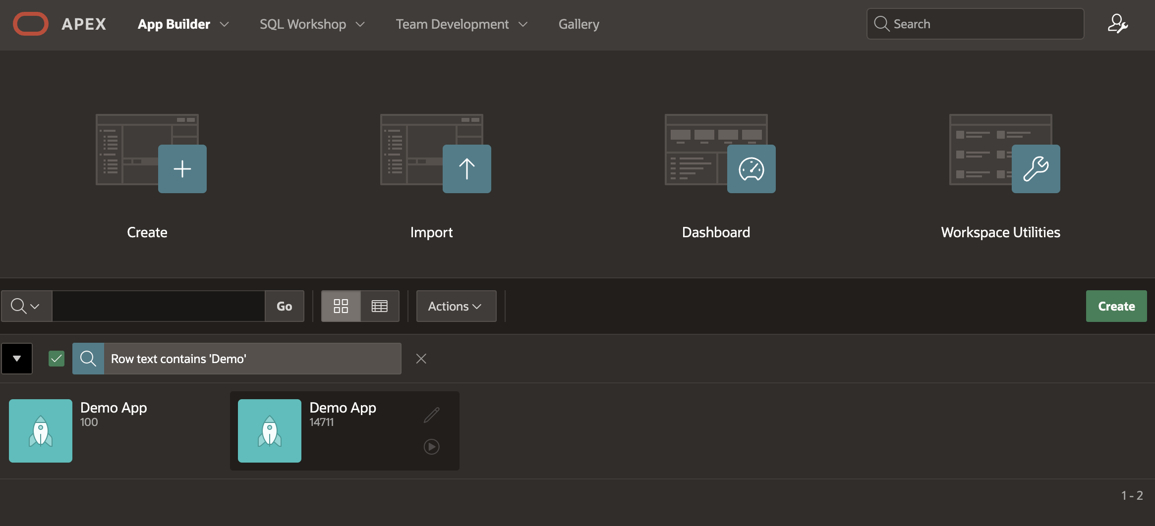 APEX Application Builder after application 14711 was deployed using the REST API