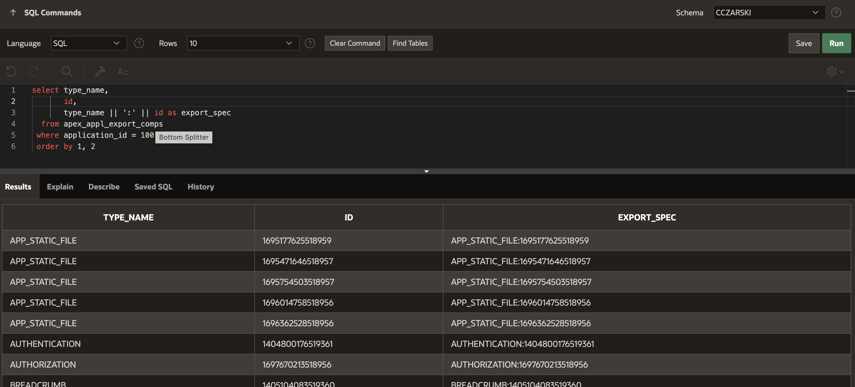 The APEX_APPL_EXPORT_COMPS shows all exportable components of an application