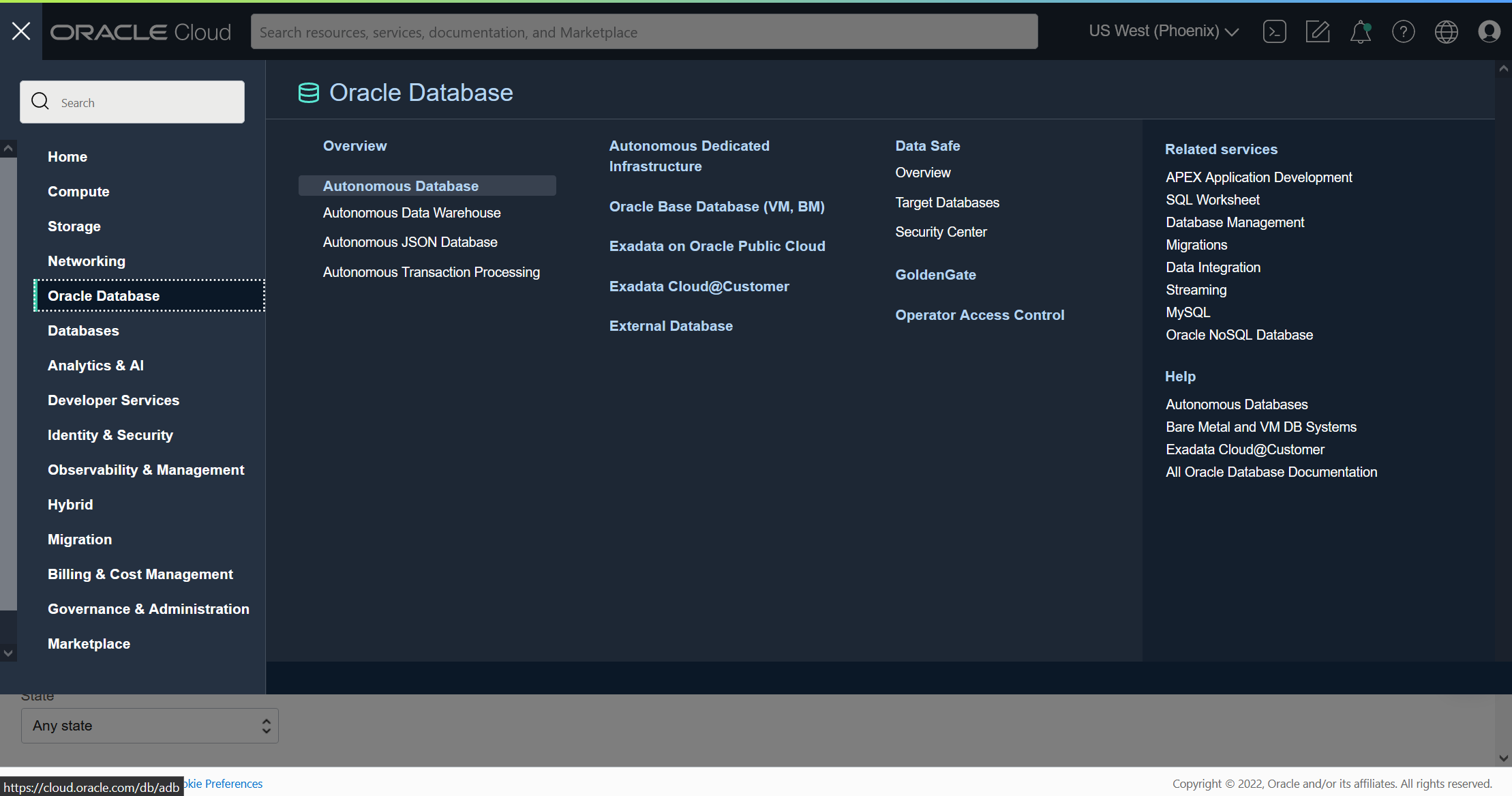 Cloud services menu image
