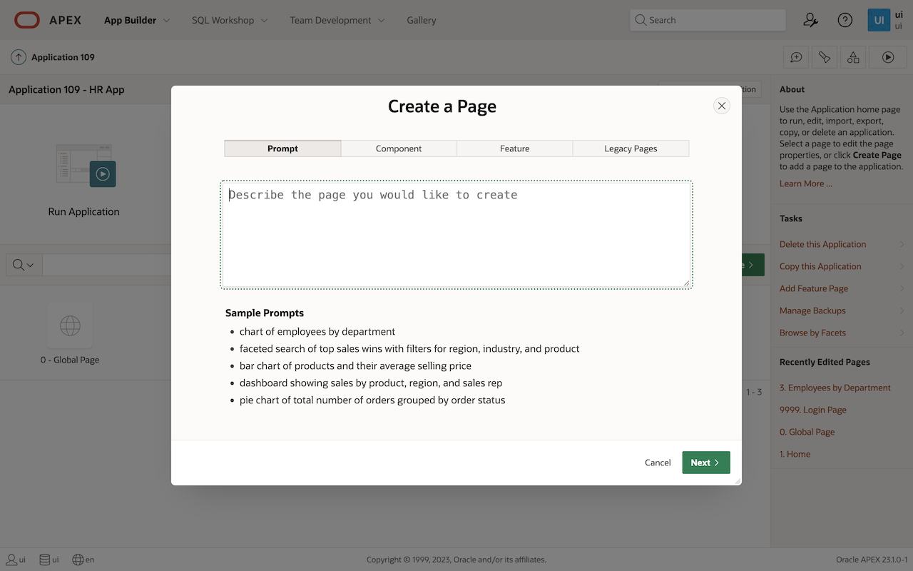 Create Page wizard with APEX Assistant