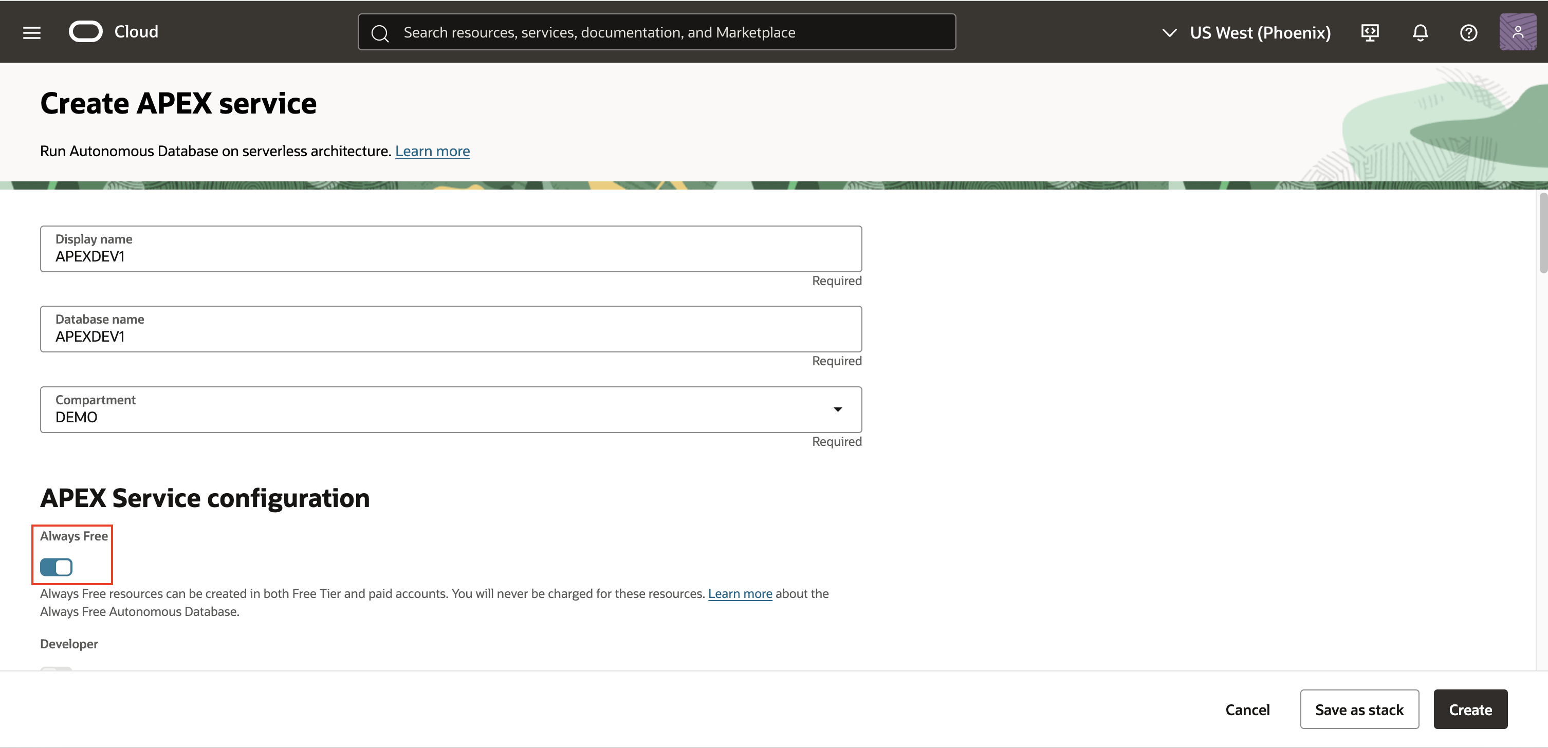 APEX Service Configuration