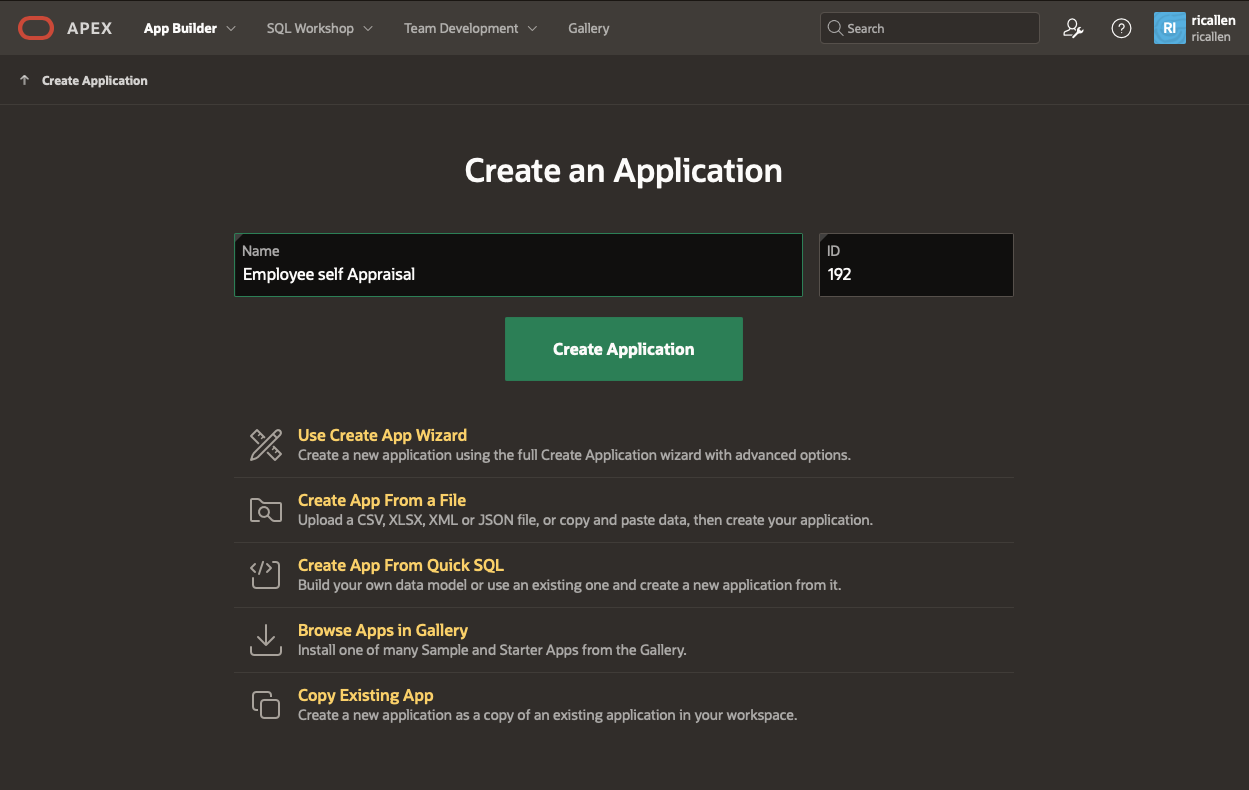 Application Builder - Create application