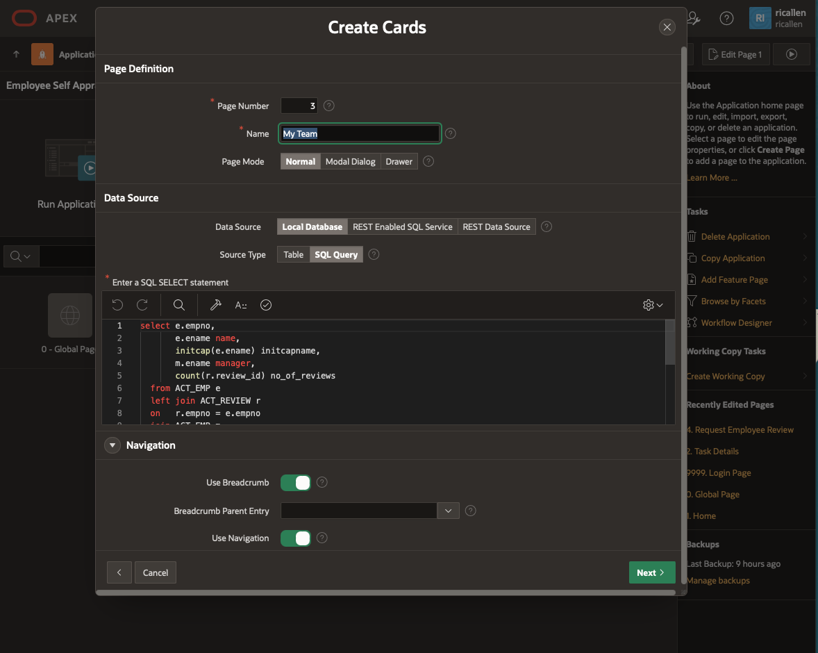 Create Cards Page Wizard completed