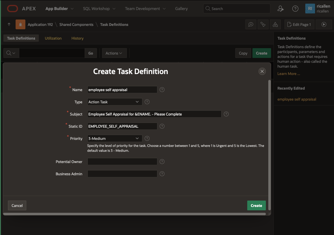 Task Definitions Wizard