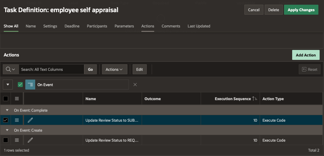 Creating the Task Action - On Complete