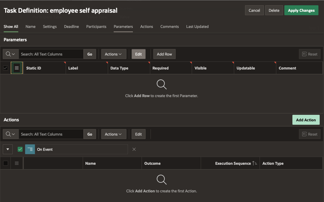 Task Definition Actions