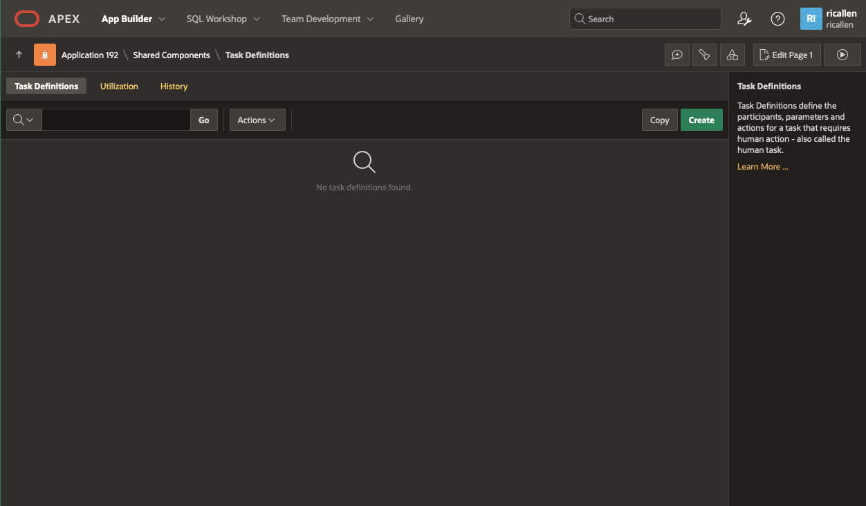 Task Definitions report (currently empty)
