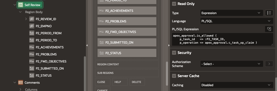 Configuring the Task Detail Page - Making Form region Read Only