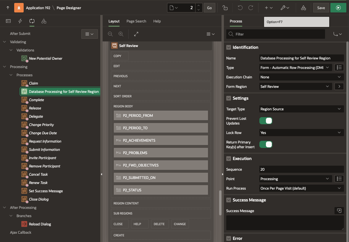 Configuring the Task Detail Page - DML Region Processing