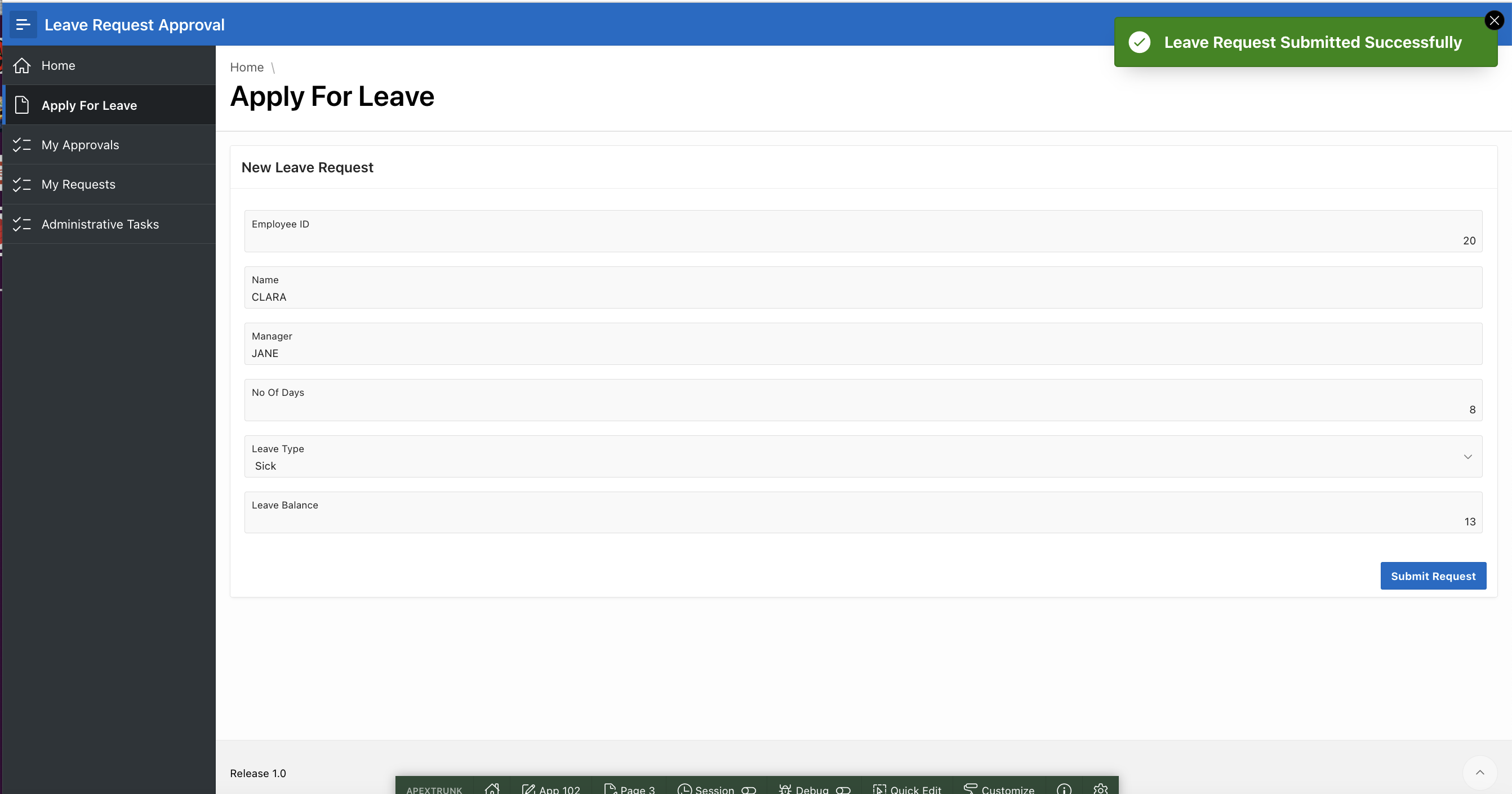 Apply For Leave Page