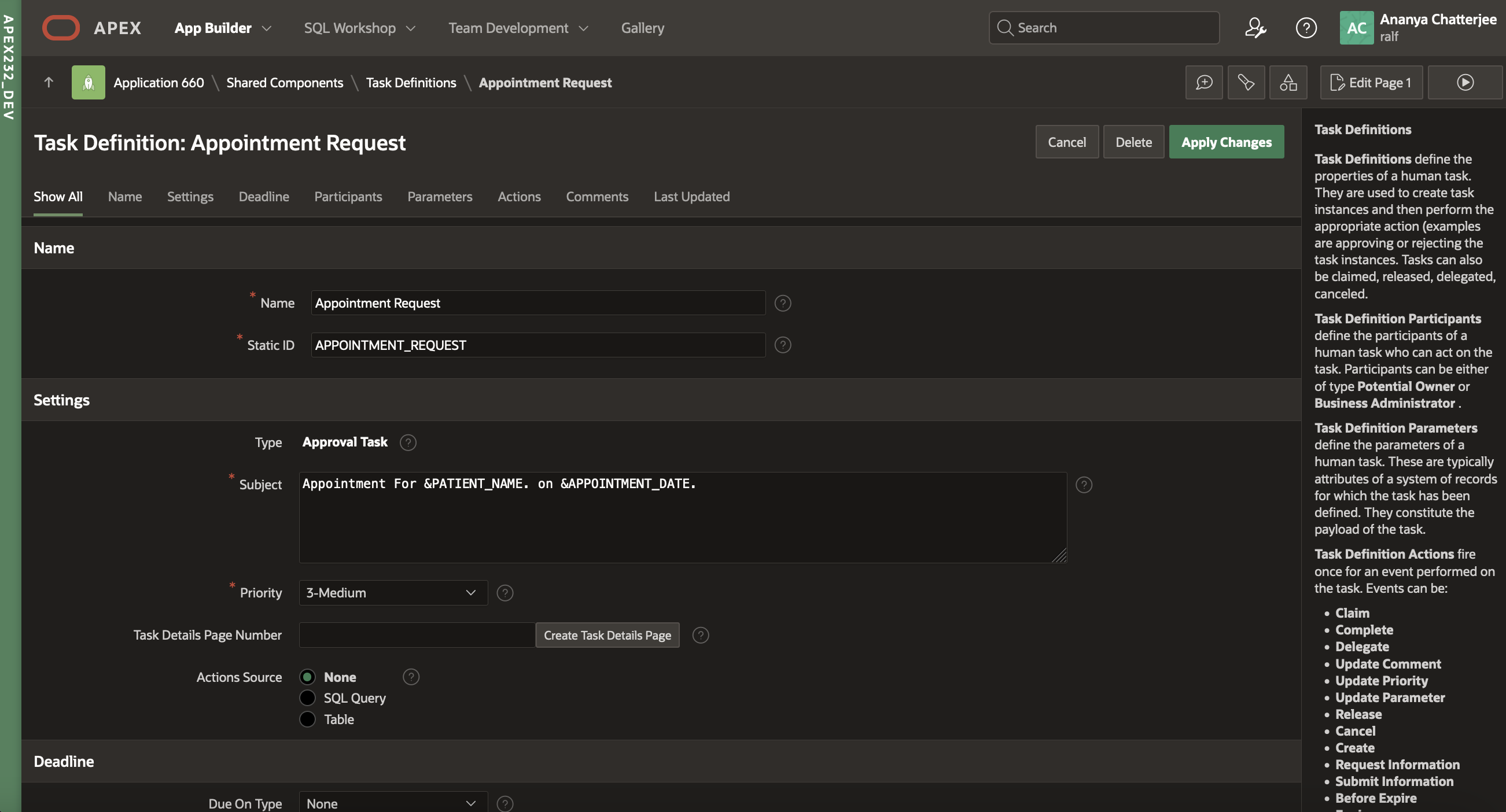 Edit Appointment Request Task Definition