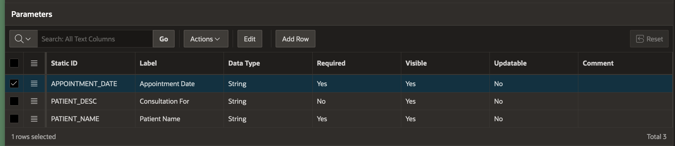 Task Parameters for Appointment Request