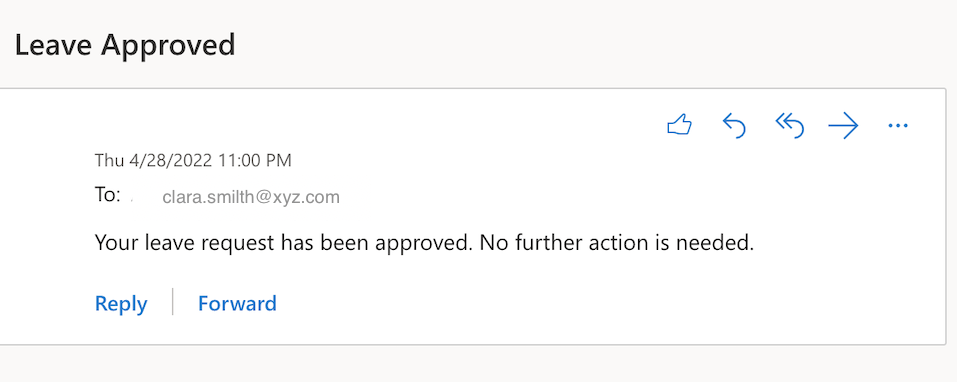 Screenshot of email sent to the requestor when task is approved