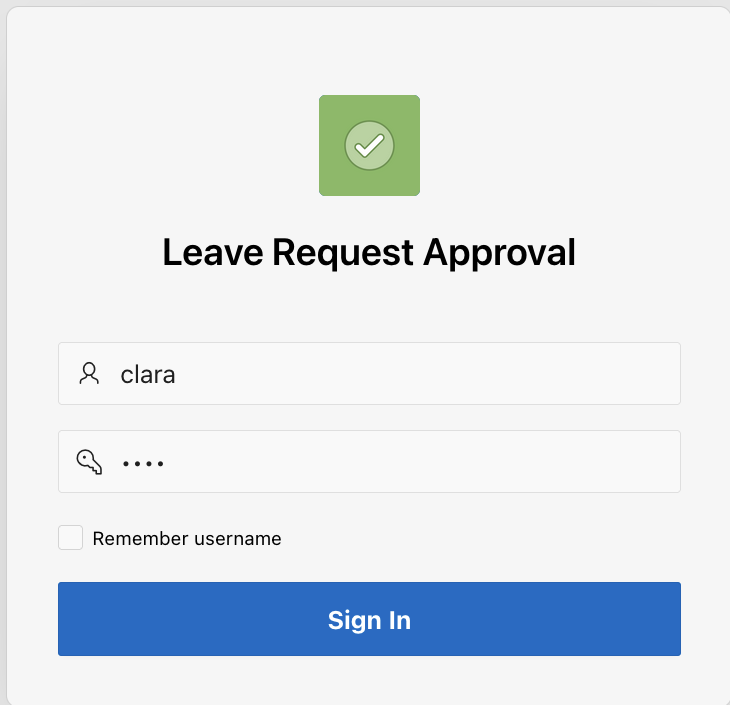 Screenshot for Login to Run the Leave Request Application