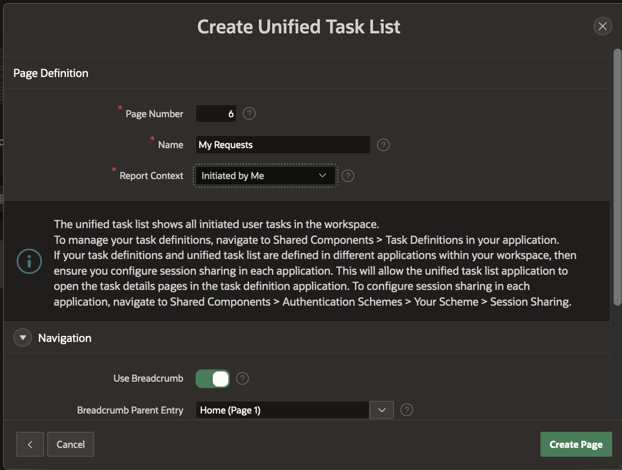 Unified Task List -Initiated by Me Report Context