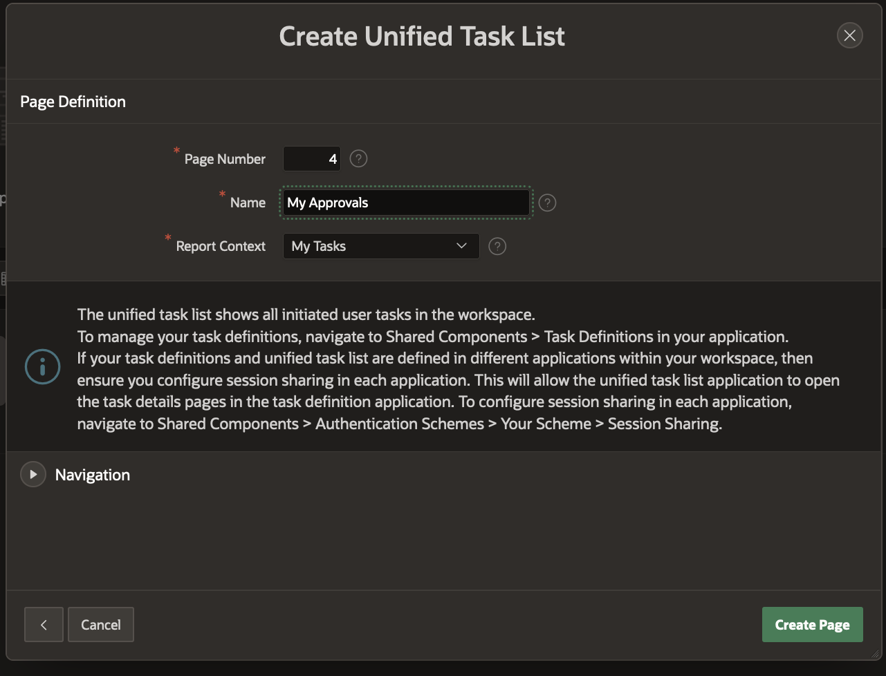 Unified Task List My Tasks Report context
