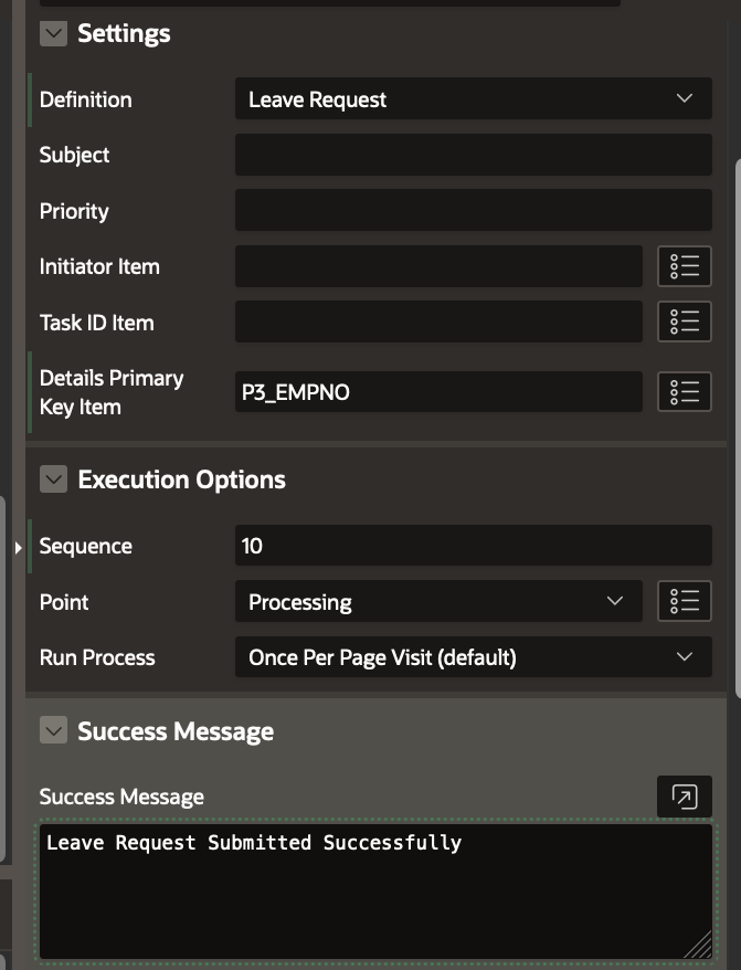 Success Message for submitting the Leave Request