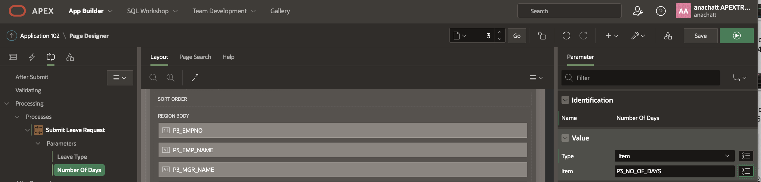 Screenshot for setting task parameter