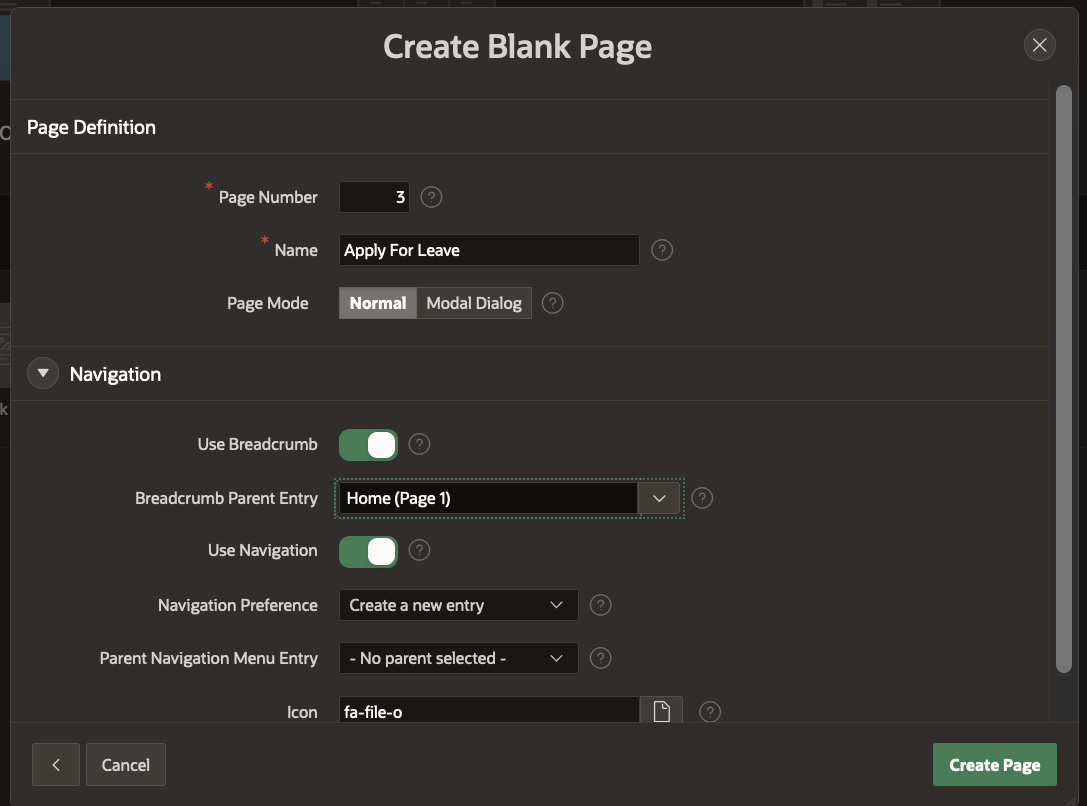 Screenshot for creating the New Page which will use the Task Definition