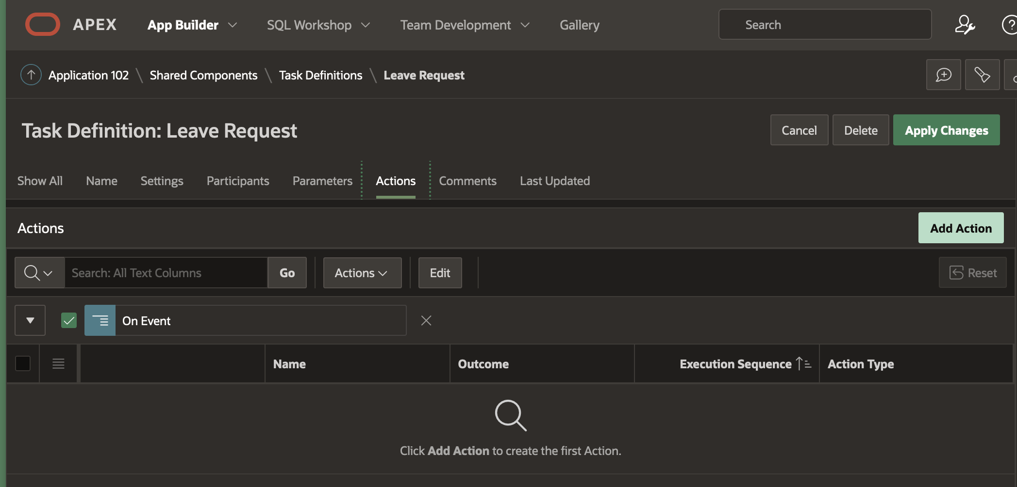 Screenshot for Adding a new Action for the Task Definition