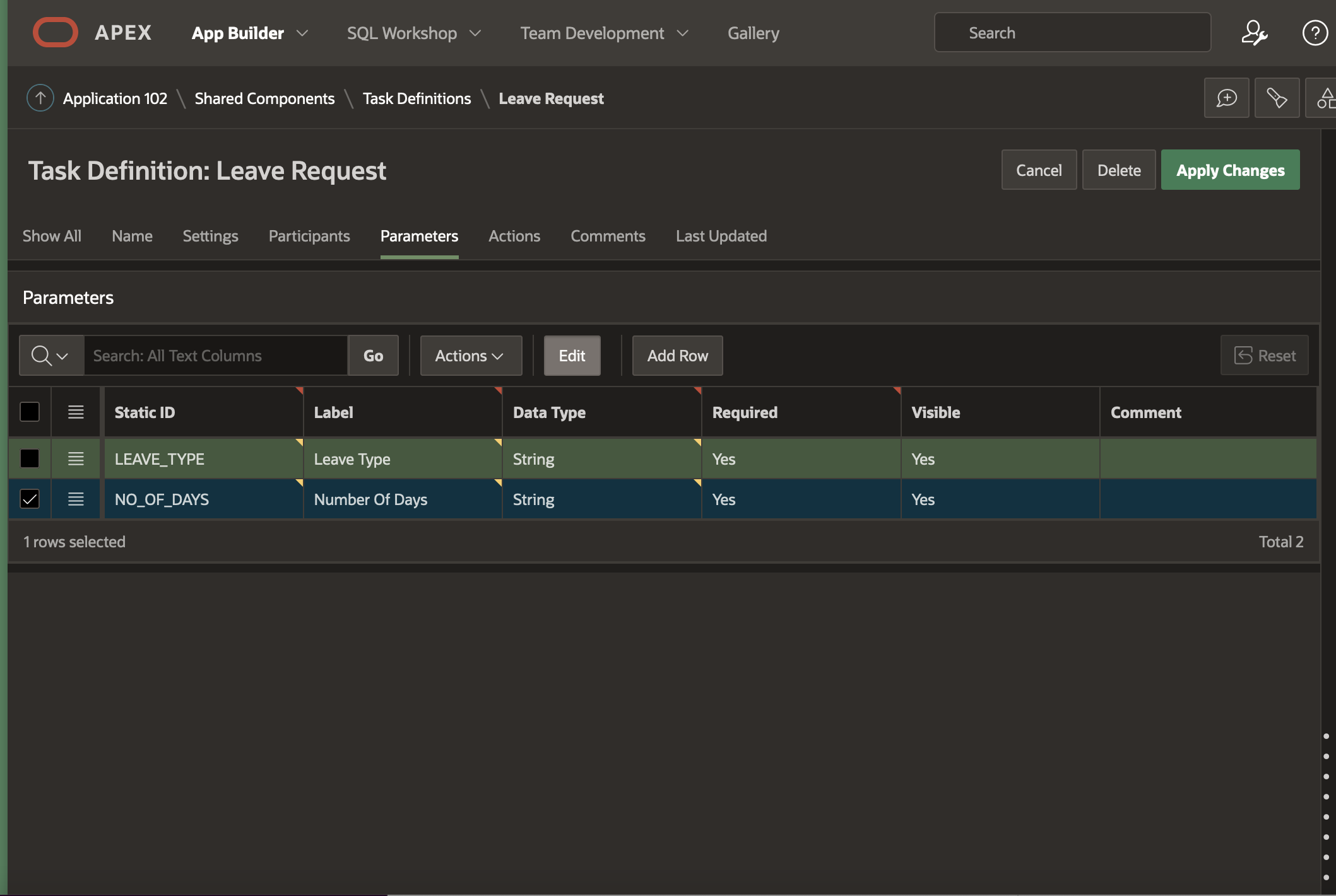 Screenshot to add Task Parameters to the Task Definition